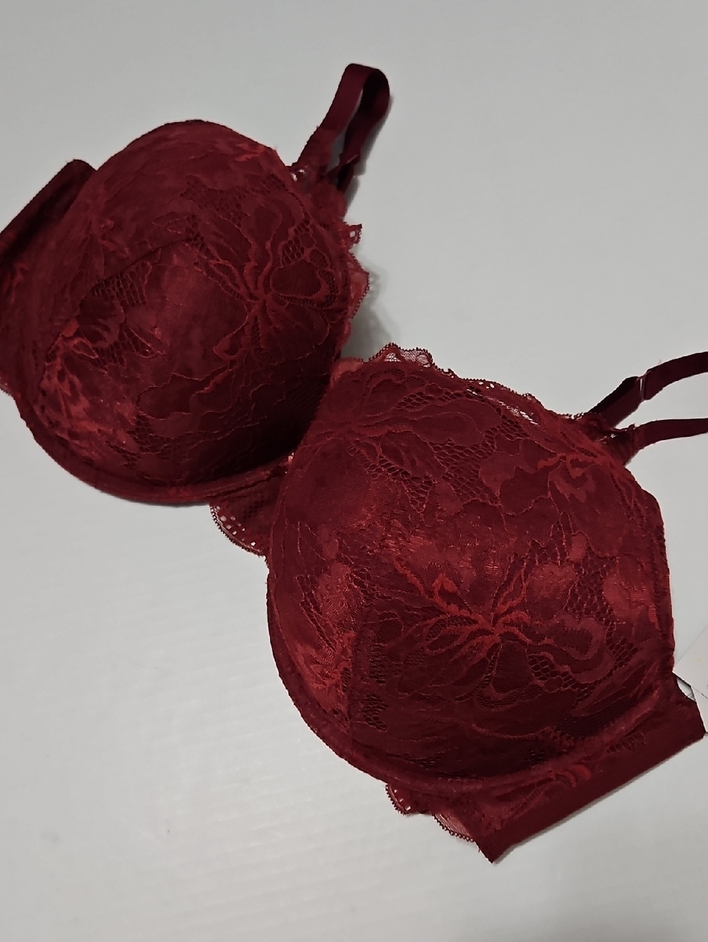 Auden Lace Push-Up Bra - Burgundy Red W/Bone In Sides Size 46DDD